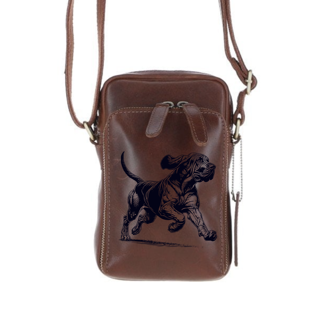 Personalised Bloodhound Running Leather Compact Crossbody Bag