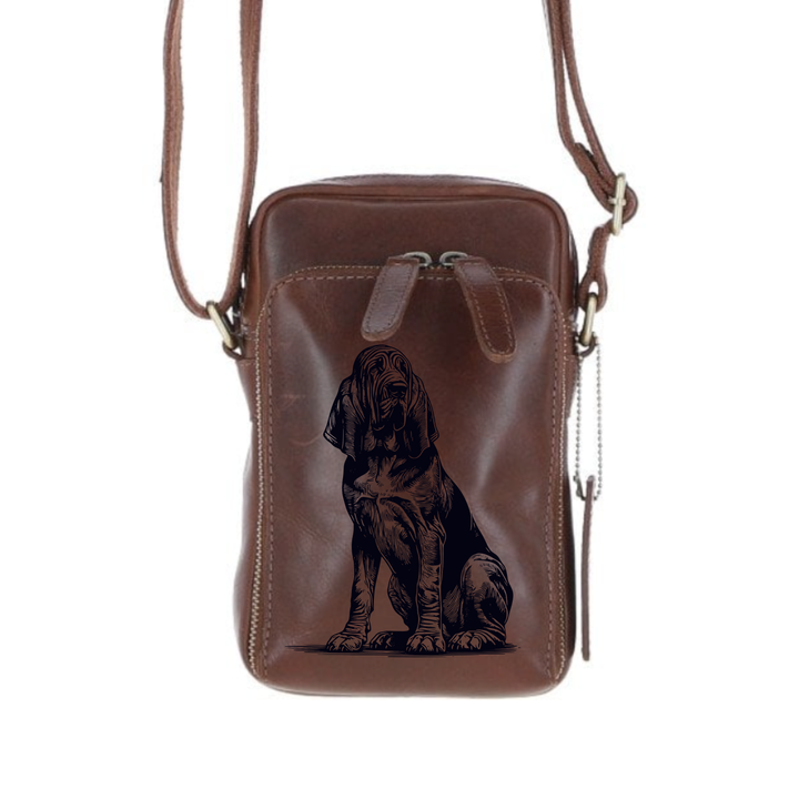 Personalised Bloodhound Sitting Leather Compact Crossbody Bag