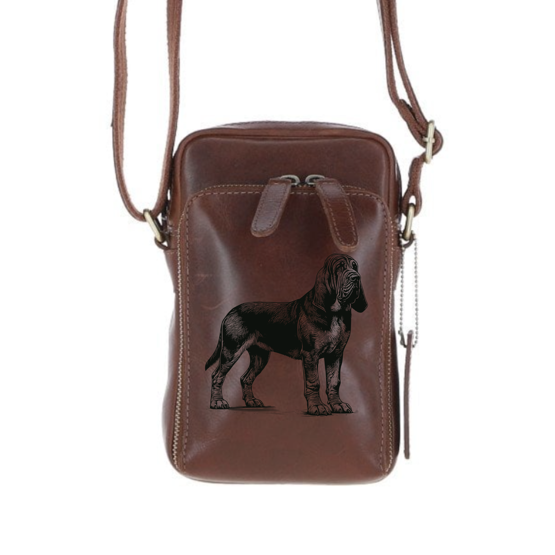 Personalised Bloodhound Standing Leather Compact Crossbody Bag