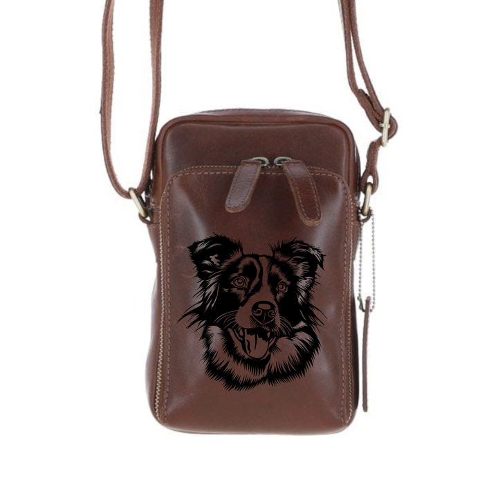 Personalised Border Collie Leather Compact Crossbody Bag