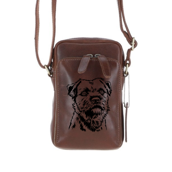 Personalised Border Terrier Leather Compact Crossbody Bag