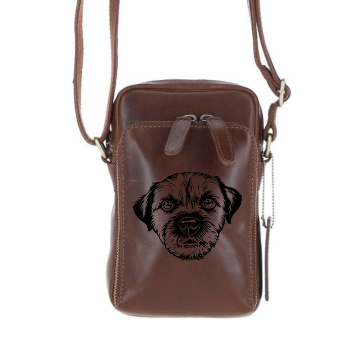 Personalised Border Terrier C Face Leather Compact Crossbody Bag