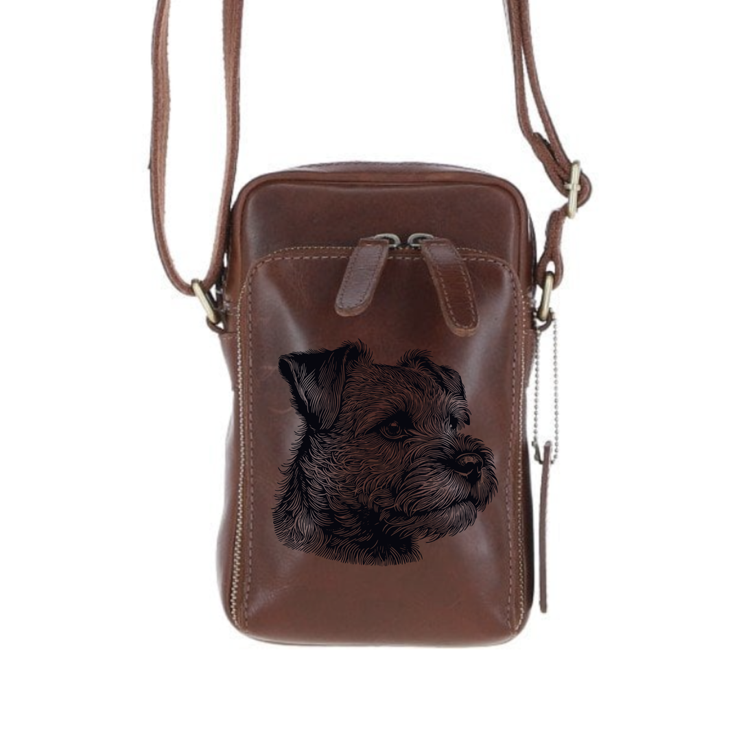 Personalised Border Terrier Face Leather Compact Crossbody Bag