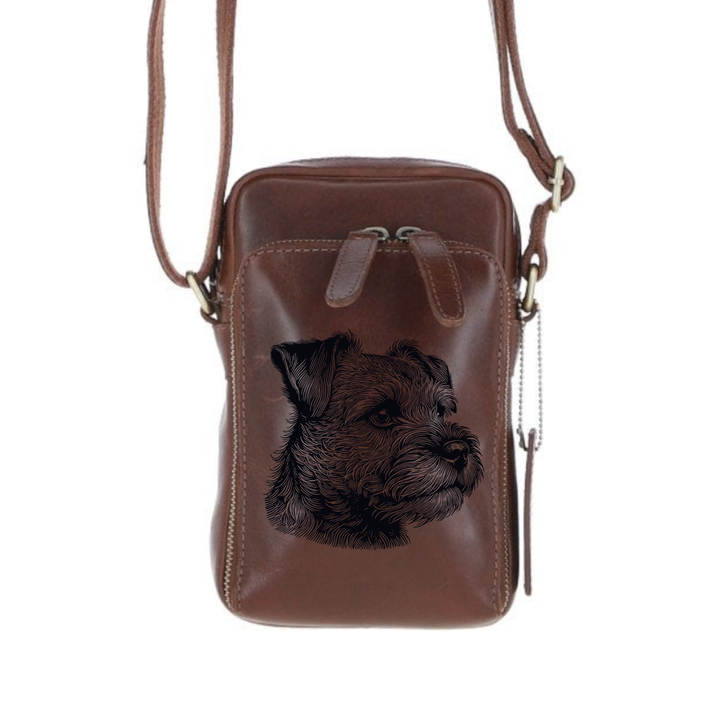 Personalised Border Terrier Face Leather Compact Crossbody Bag