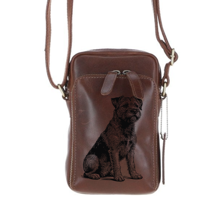 Personalised Border Terrier Sitting R Leather Compact Crossbody Bag