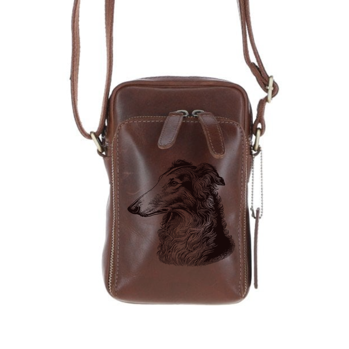 Personalised Borzoi Face Leather Compact Crossbody Bag