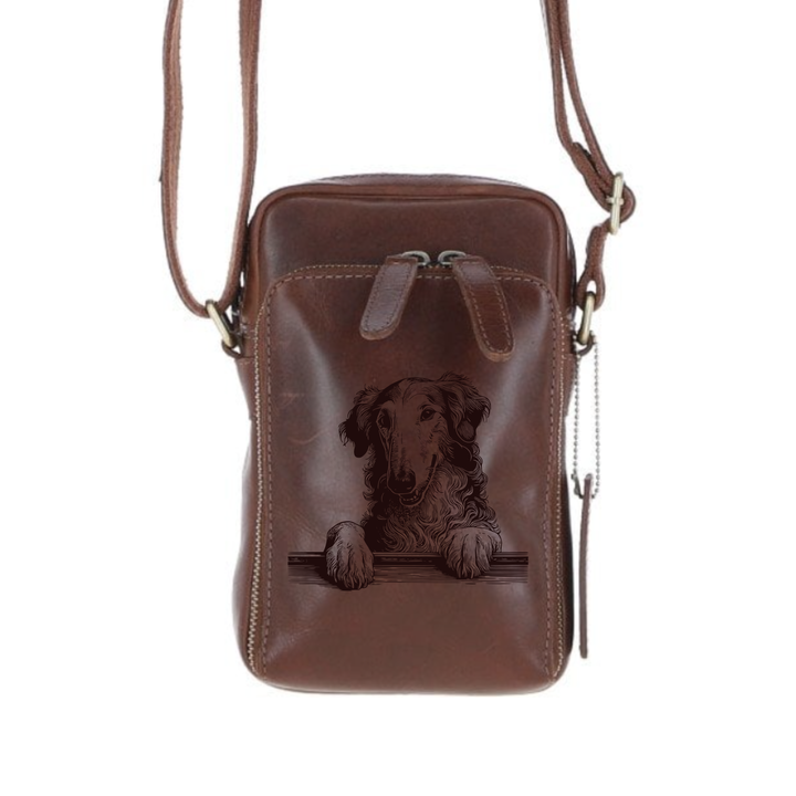 Personalised Borzoi Paws Leather Compact Crossbody Bag
