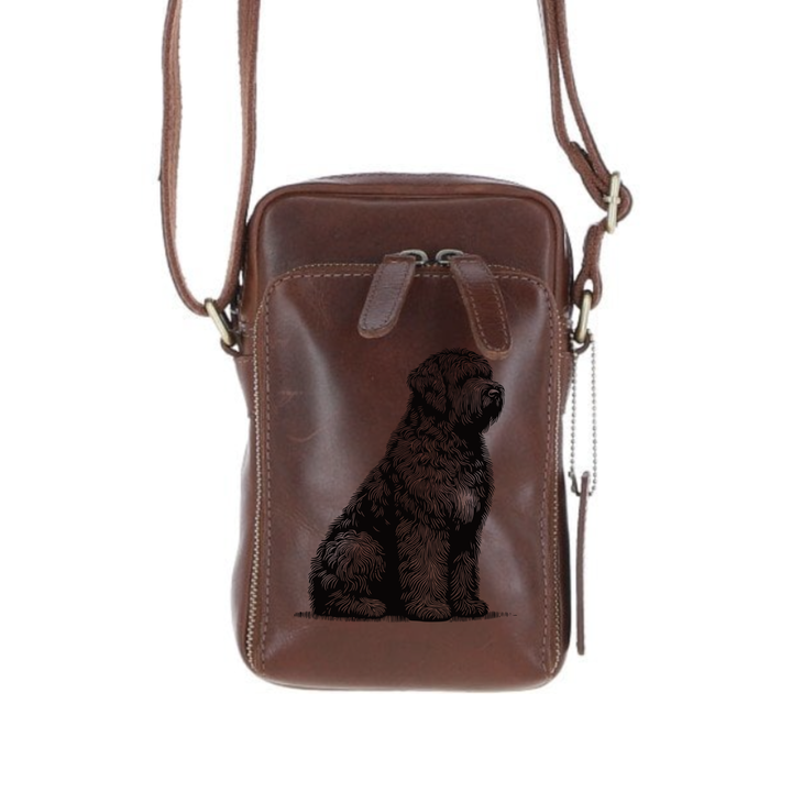 Personalised Bouvier Des Flandres Sitting Leather Compact Crossbody Bag