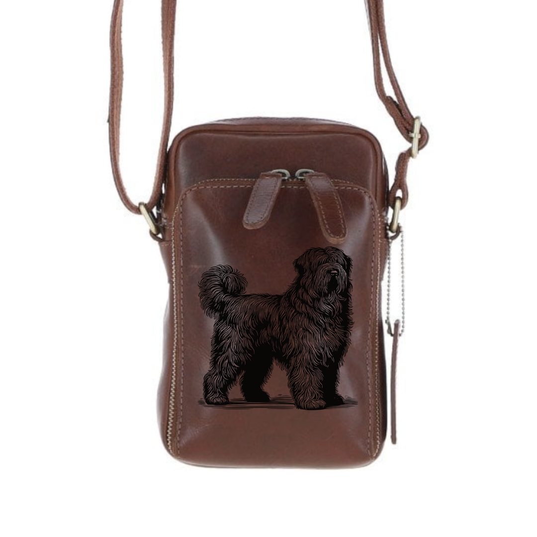 Personalised Bouvier Des Flandres Standing Leather Compact Crossbody Bag