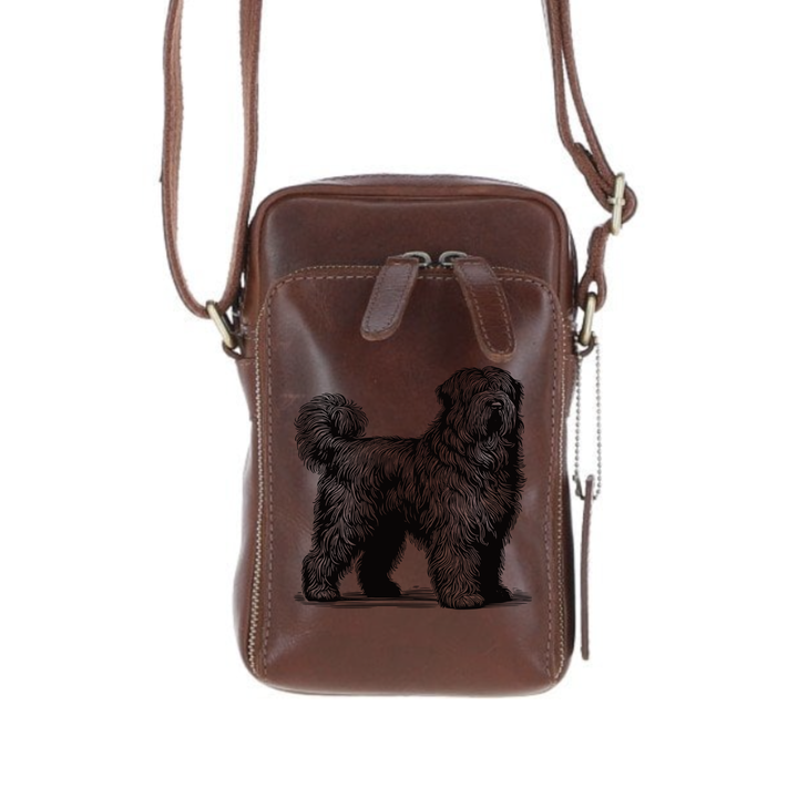 Personalised Bouvier Des Flandres Standing Leather Compact Crossbody Bag