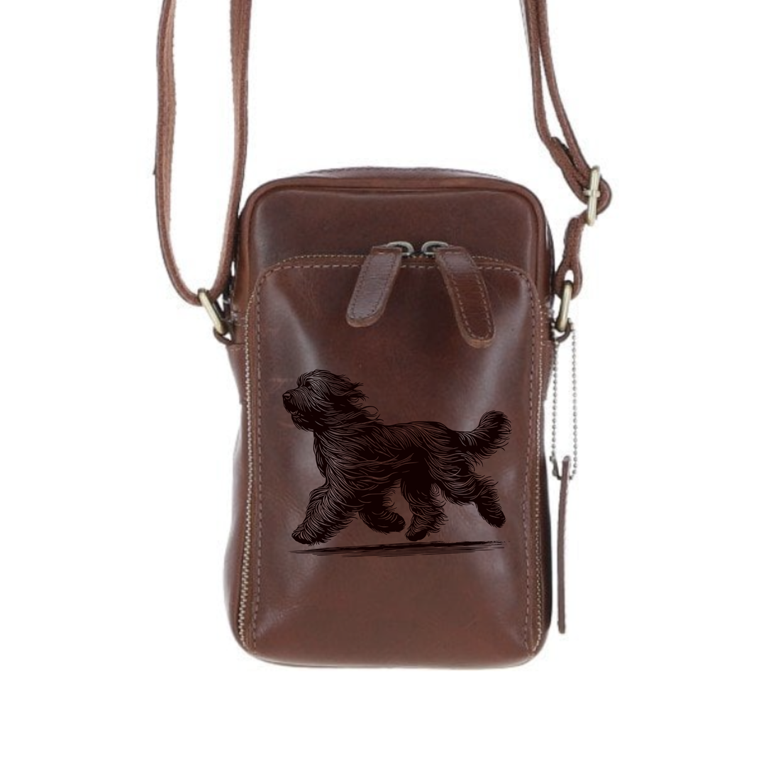 Personalised Briard Running Leather Compact Crossbody Bag