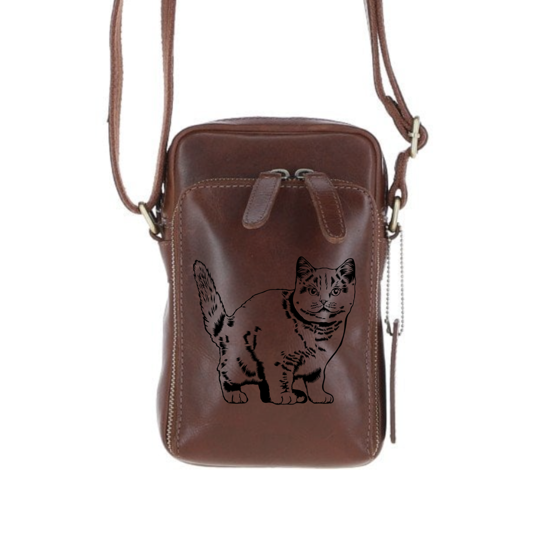 Personalised British Shorthair Cat Leather Compact Crossbody Bag