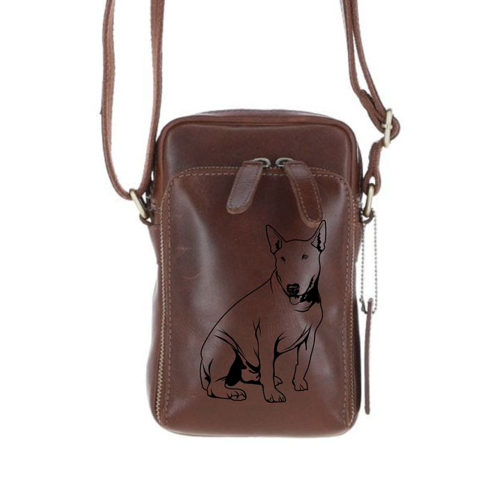 Personalised English Bull Terrier Leather Compact Crossbody Bag