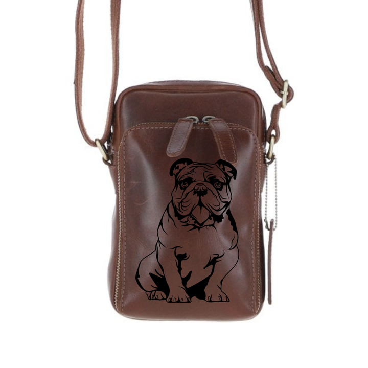 Personalised British Bulldog Leather Compact Crossbody Bag