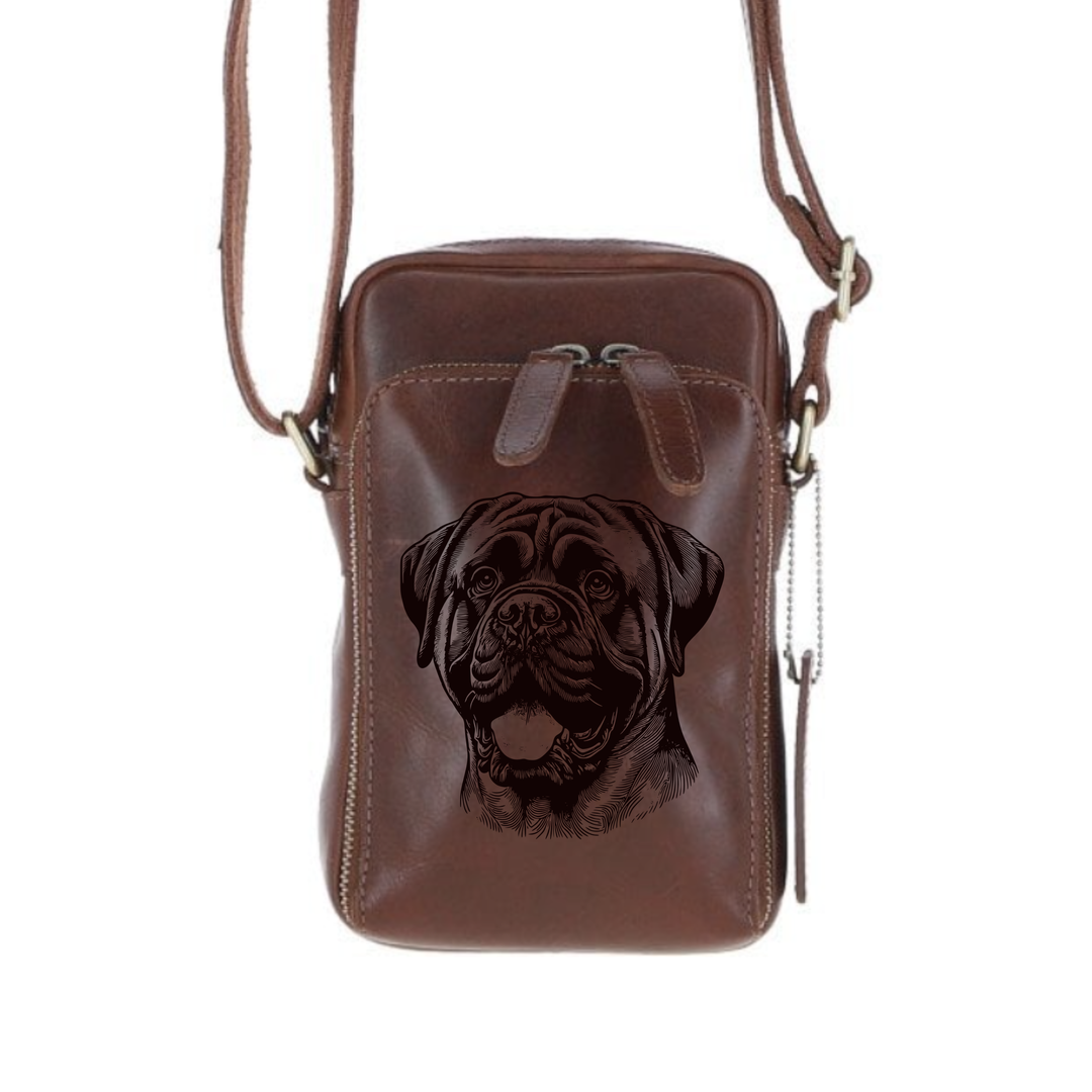 Personalised Bullmastiff Face Leather Compact Crossbody Bag