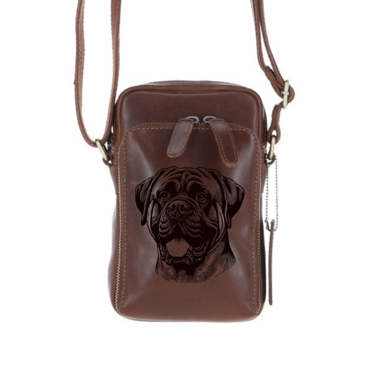 Personalised Bullmastiff Face Leather Compact Crossbody Bag