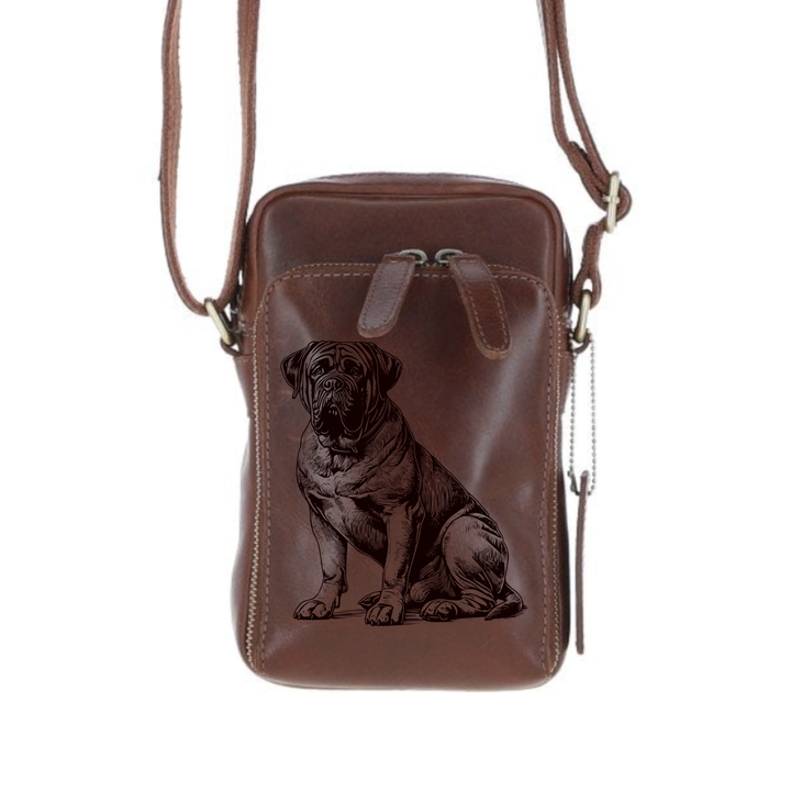 Personalised Bullmastiff Sitting Leather Compact Crossbody Bag