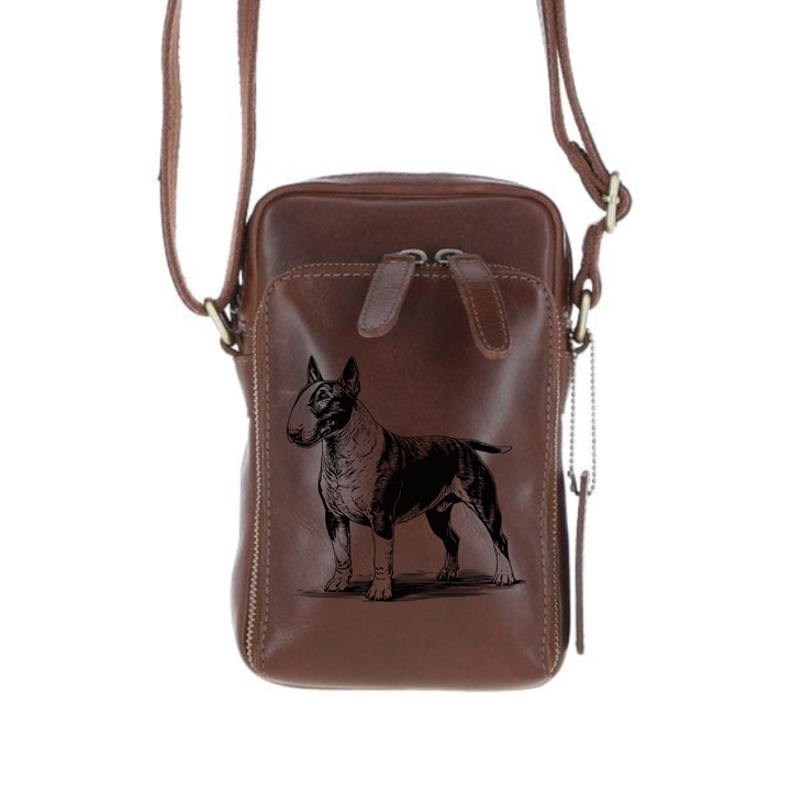 Personalised English Bull Terrier Standing Leather Compact Crossbody Bag