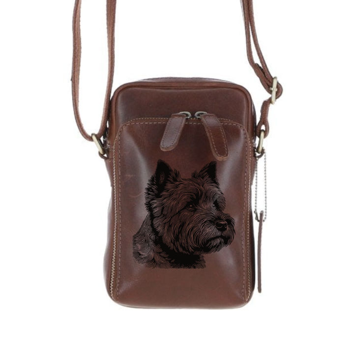 Personalised Cairn Terrier Face Leather Compact Crossbody Bag