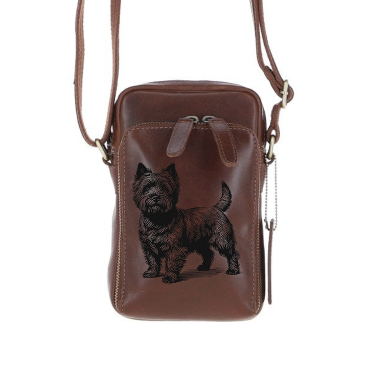 Personalised Cairn Terrier Stand L Leather Compact Crossbody Bag