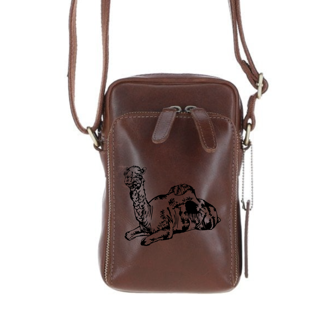 Personalised Camel Leather Compact Crossbody Bag