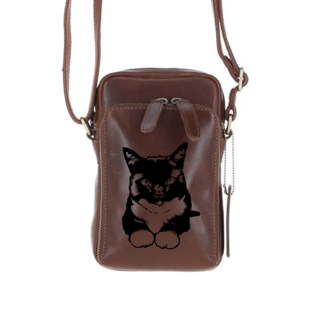 Personalised Cat Leather Compact Crossbody Bag