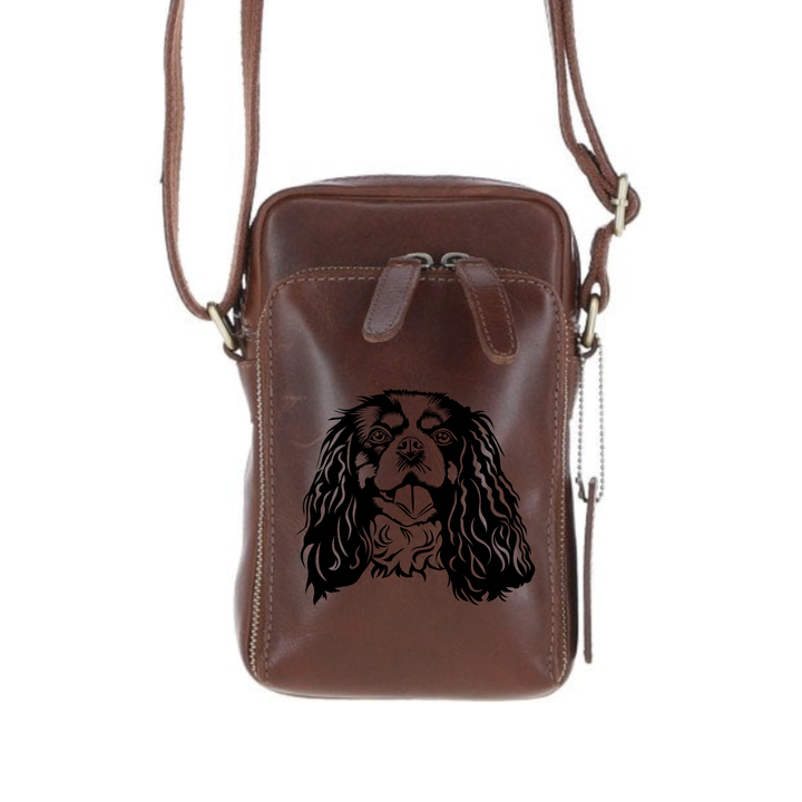 Personalised King Charles Cavalier Spaniel Face Leather Compact Crossbody Bag