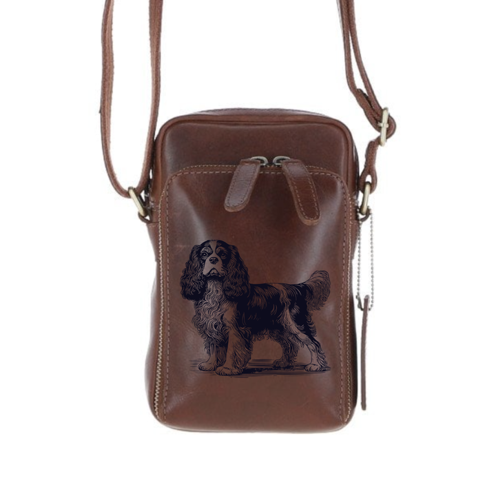 Personalised King Charles Cavalier Spaniel Standing Leather Compact Crossbody Bag