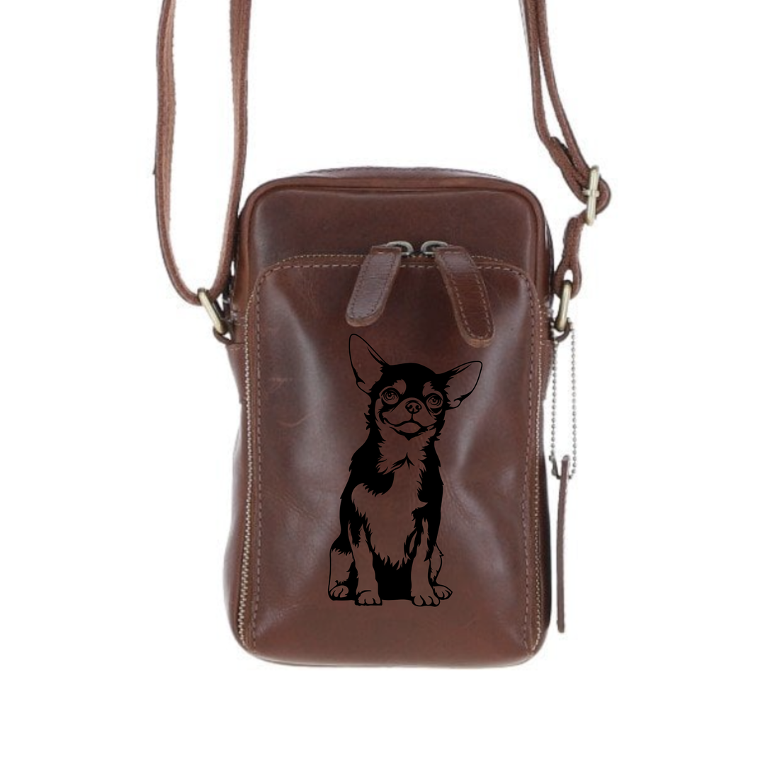 Personalised Multicolour Chihuahua Leather Compact Crossbody Bag