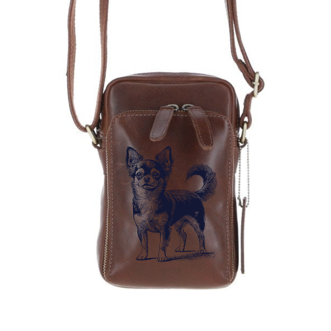 Personalised Standing Chihuahua Leather Compact Crossbody Bag
