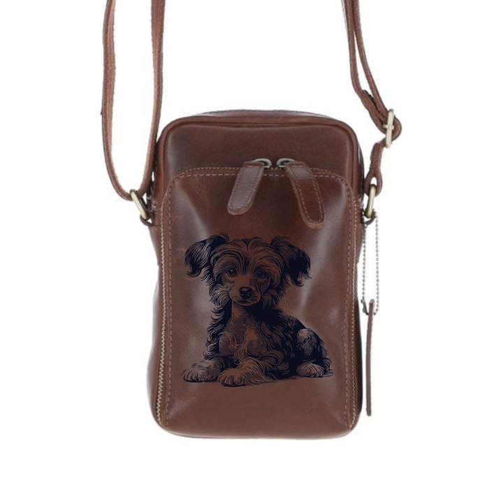 Personalised Chinese Crested Dog LD Leather Compact Crossbody Bag