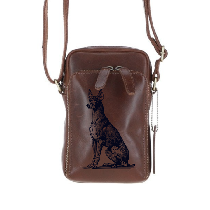 Personalised Cirneco Dell'Etna Sitting Leather Compact Crossbody Bag
