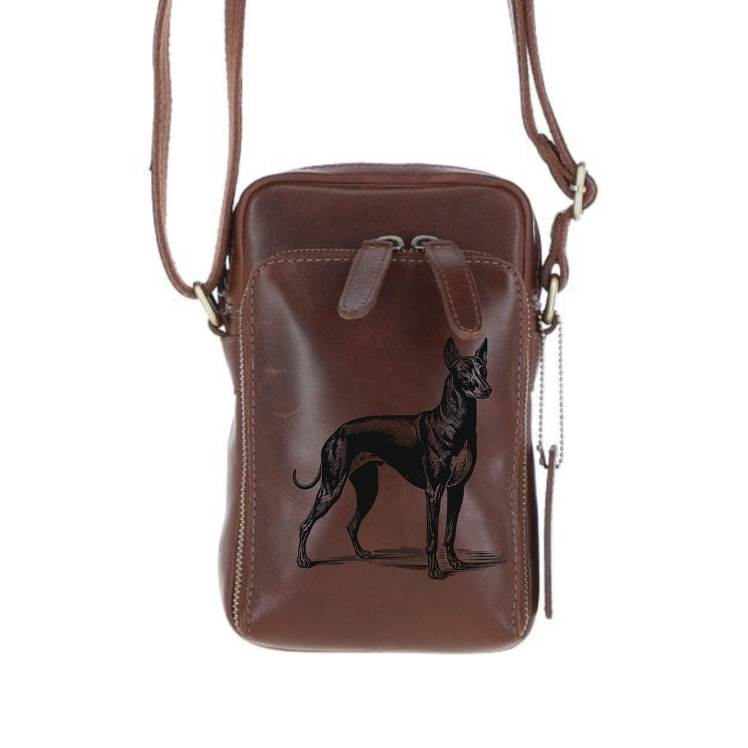Personalised Cirneco Dell'Etna Standing Leather Compact Crossbody Bag