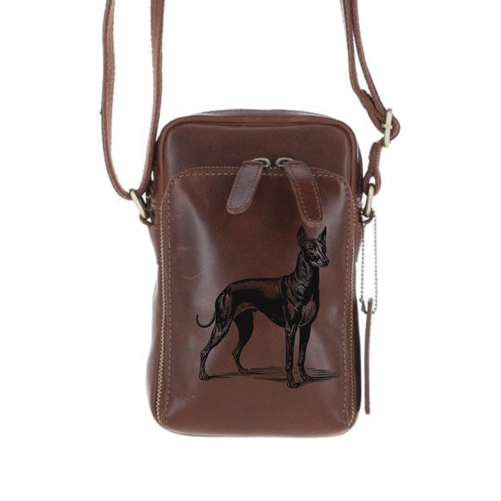 Personalised Cirneco Dell'Etna Standing Leather Compact Crossbody Bag