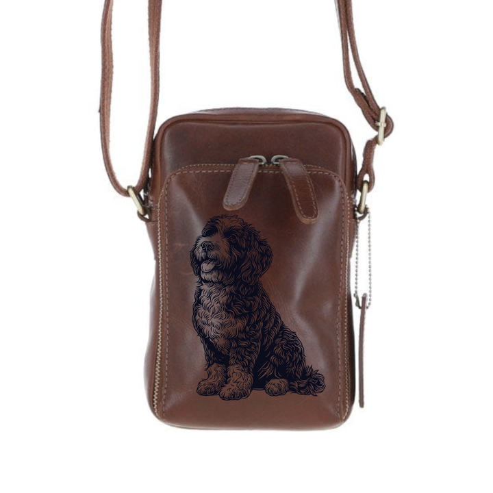 Personalised Cockapoo Sitting Leather Compact Crossbody Bag