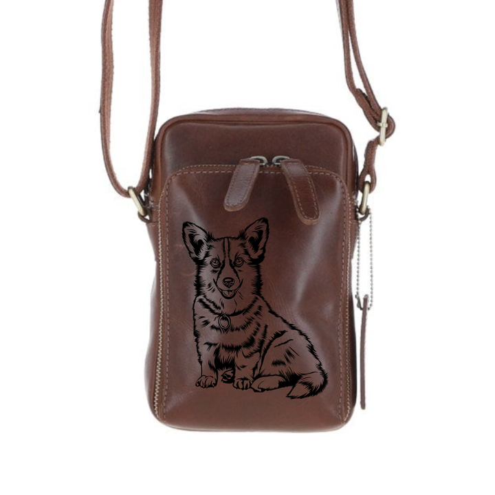 Personalised Corgi Leather Compact Crossbody Bag