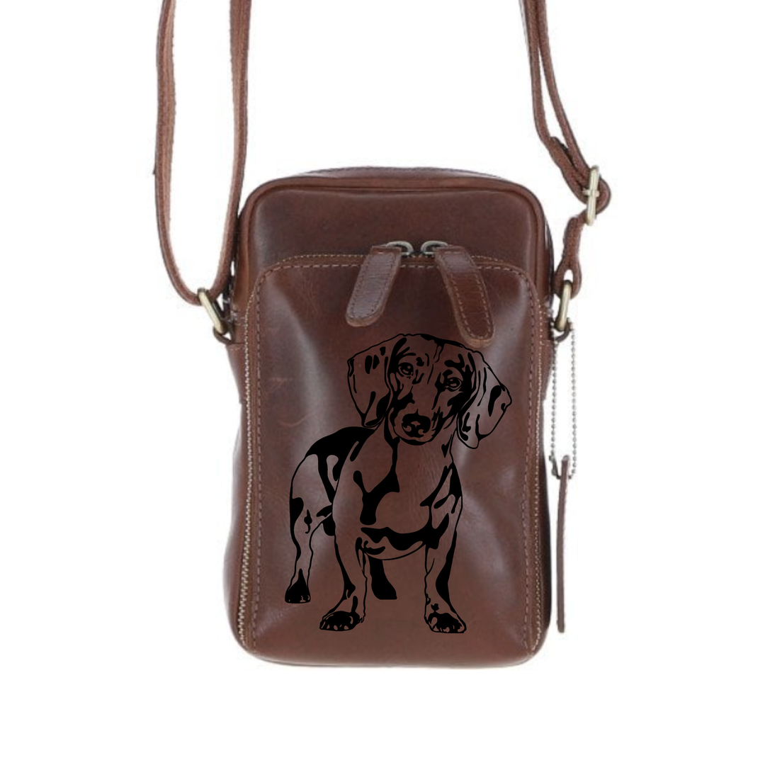 Personalised Dachshund Leather Compact Crossbody Bag