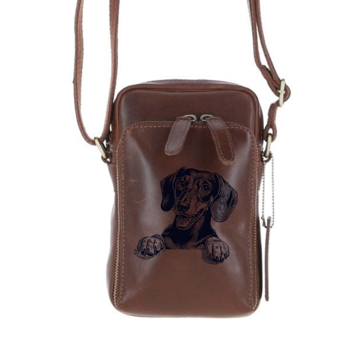 Personalised Dachshund Paws Leather Compact Crossbody Bag