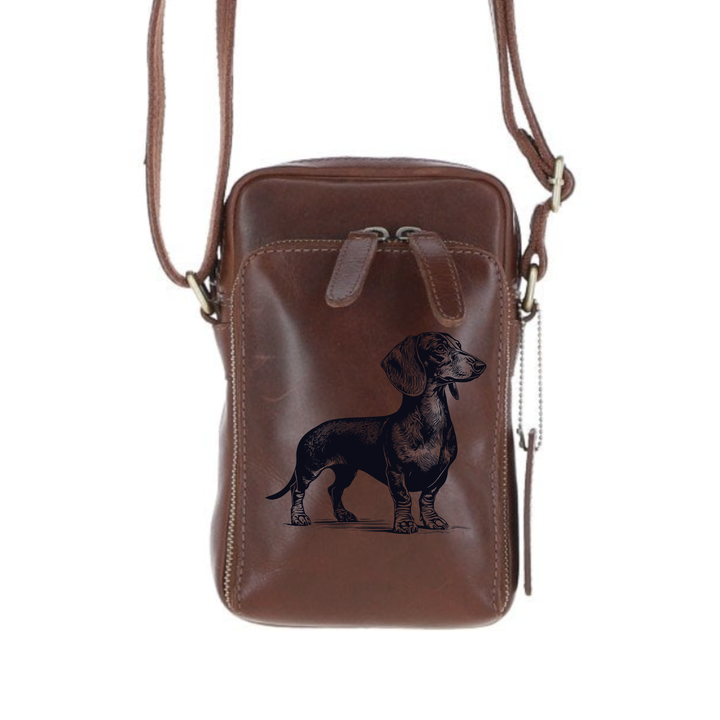 Personalised Dachshund Standing Leather Compact Crossbody Bag