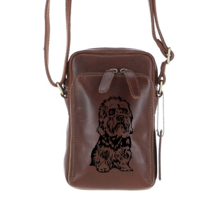 Personalised Dandie Dinmont Terrier Leather Compact Crossbody Bag