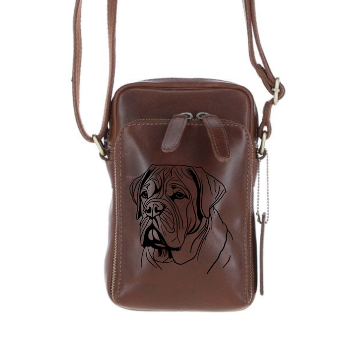 Personalised Dogue De Bordeaux Leather Compact Crossbody Bag