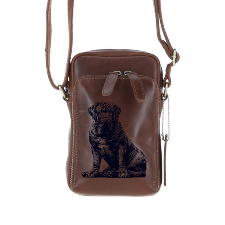 Personalised Dogue De Bordeaux Sitting Leather Compact Crossbody Bag