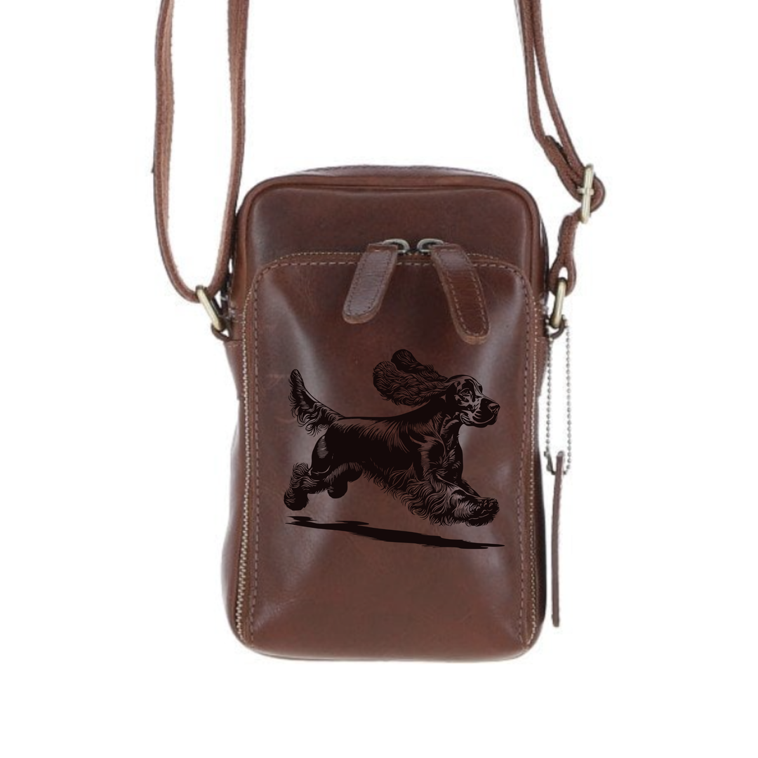 Personalised English Cocker Spaniel Running Leather Compact Crossbody Bag