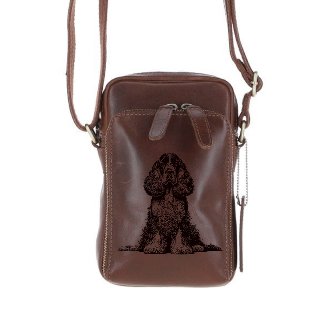Personalised English Cocker Spaniel Sitting Leather Compact Crossbody Bag