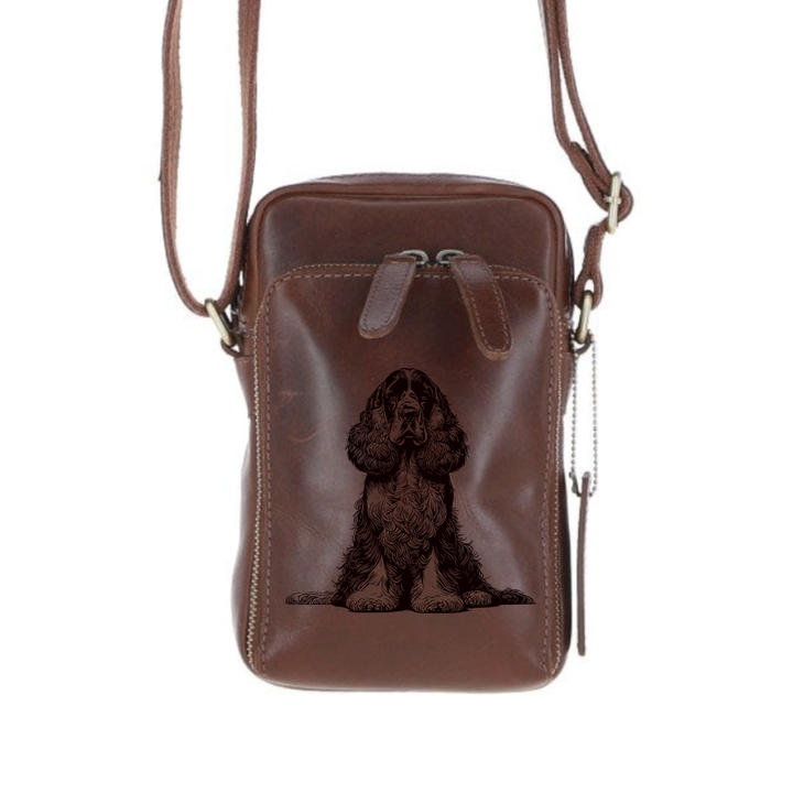 Personalised English Cocker Spaniel Sitting Leather Compact Crossbody Bag