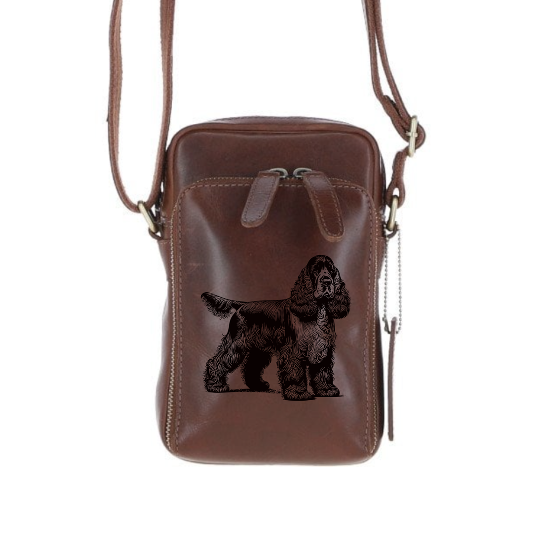 Personalised English Cocker Spaniel Standing Leather Compact Crossbody Bag