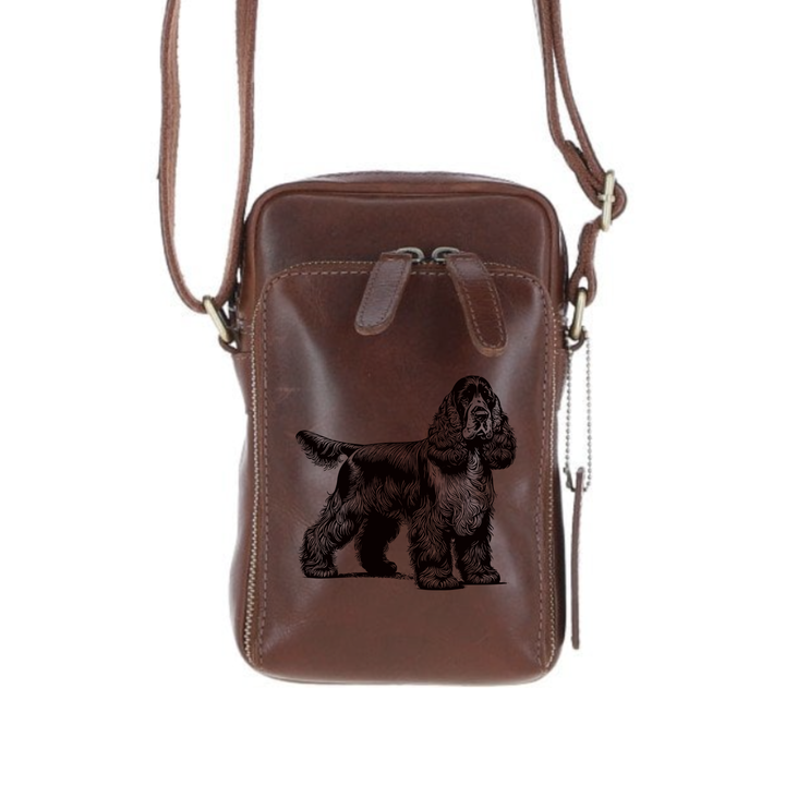 Personalised English Cocker Spaniel Standing Leather Compact Crossbody Bag