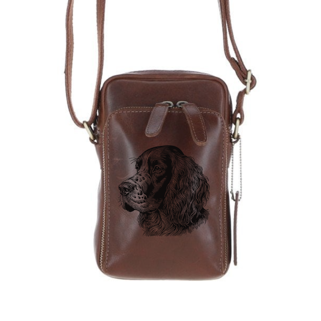 Personalised English Setter Leather Compact Crossbody Bag