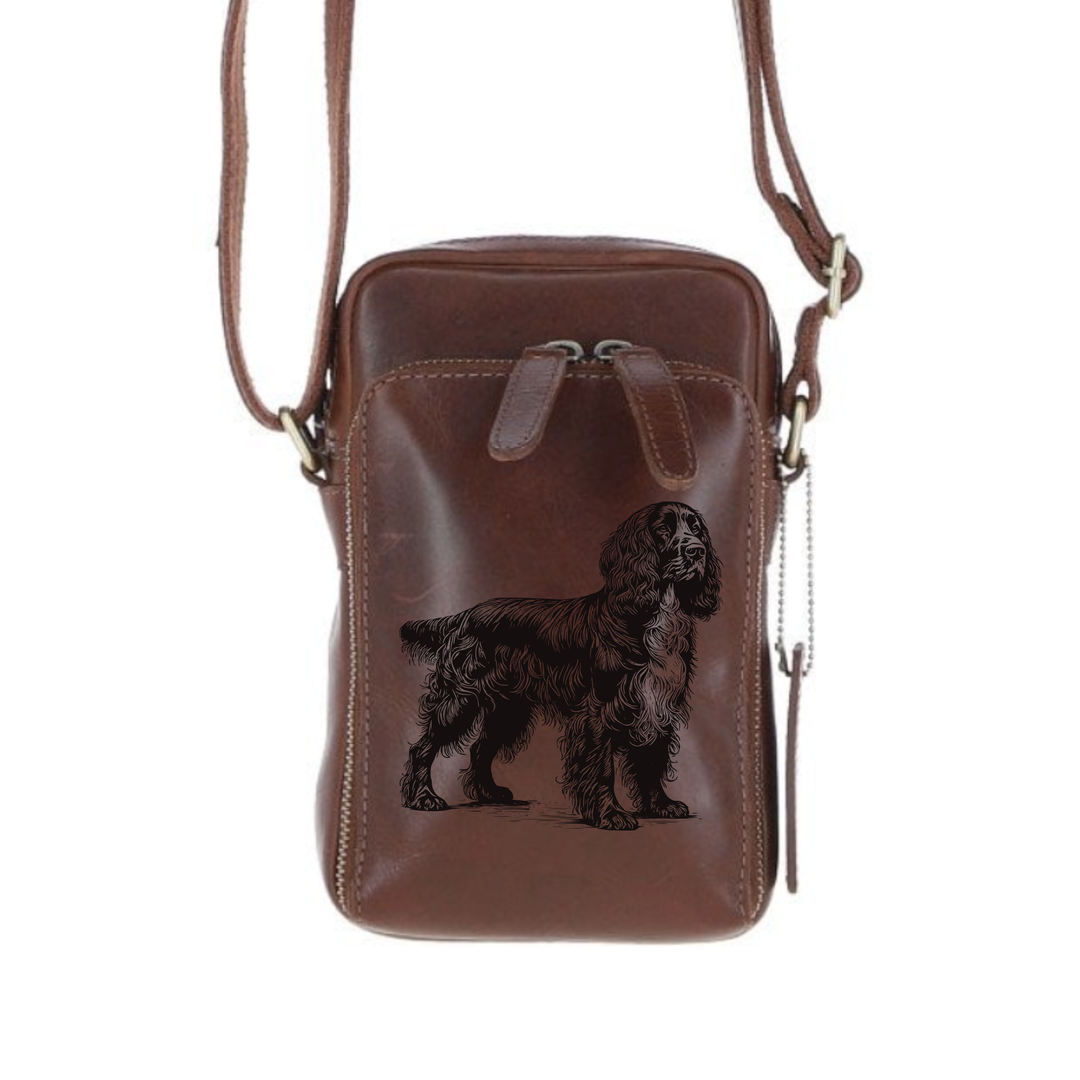 Personalised Field Spaniel Standing Leather Compact Crossbody Bag