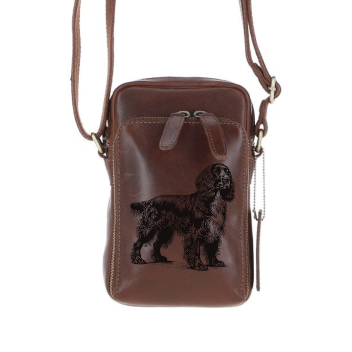 Personalised Field Spaniel Standing Leather Compact Crossbody Bag